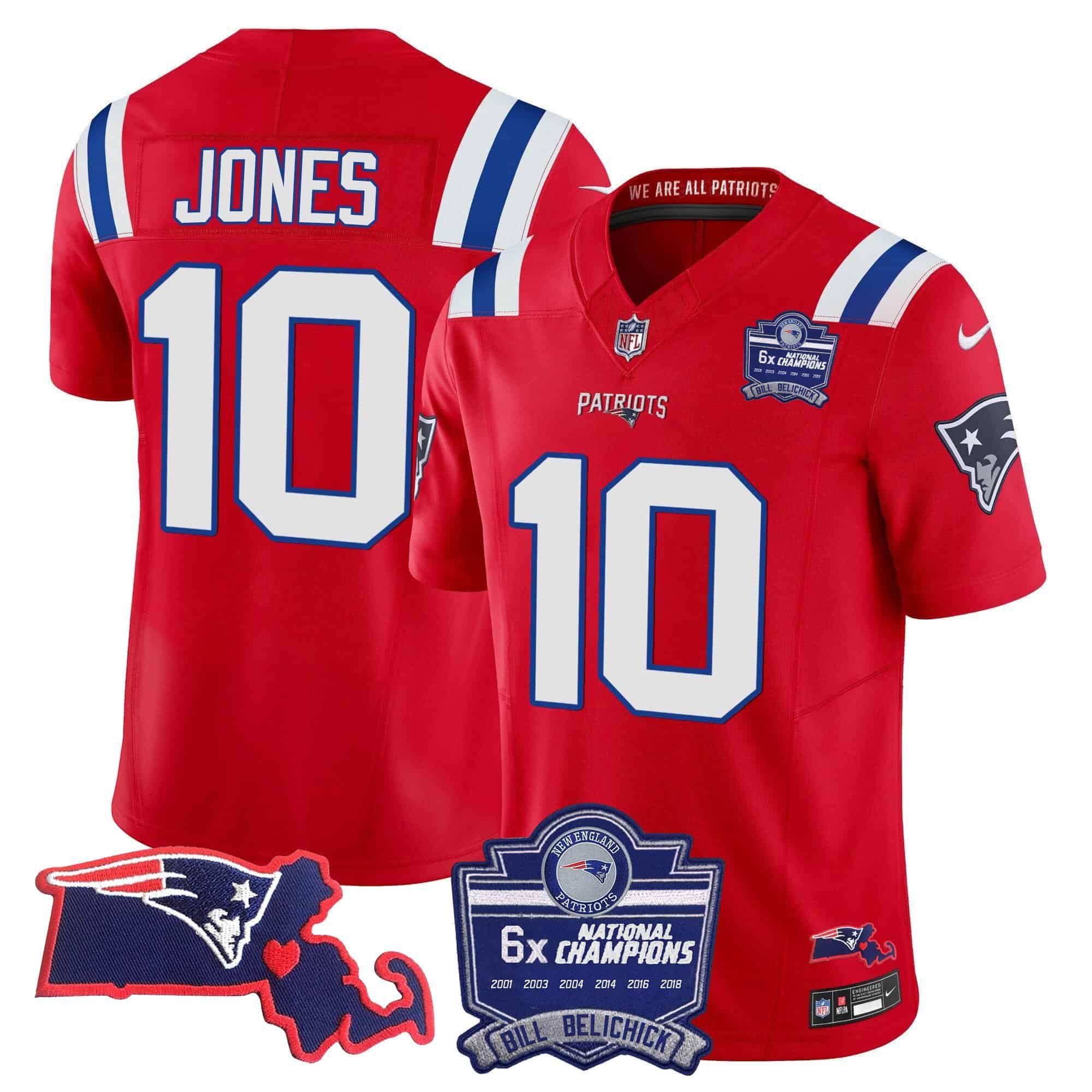 Men New England Patriots #10 Jones Red 2024 Nike 6x Champions Patch Vapor Limited NFL Jersey->indianapolis colts->NFL Jersey